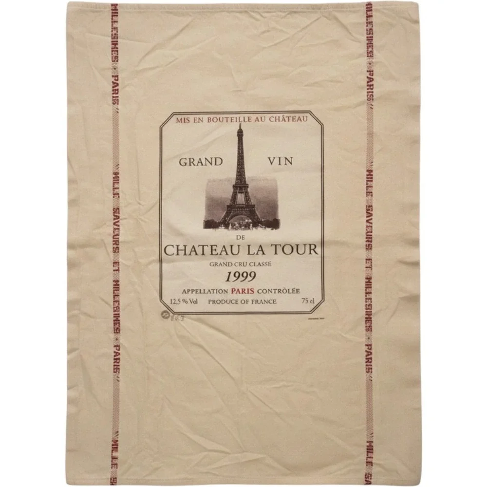 Vintage CORNER Paris Chateau La Tour 1999 Wine Label Tea Towel Made in France